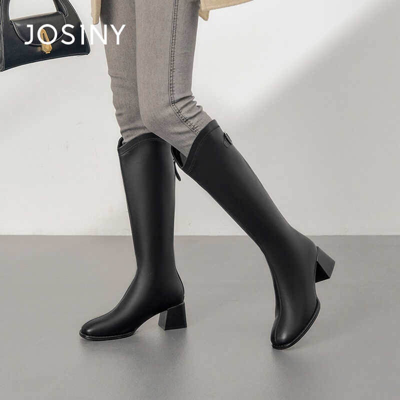 卓诗尼女鞋秋冬新款高筒骑士靴气质时尚舒适简约时装靴优雅后拉链