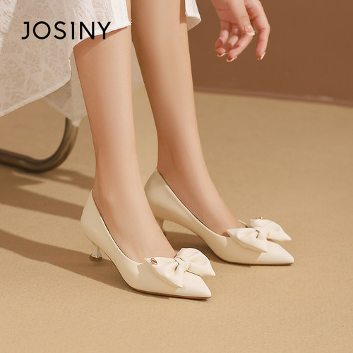 卓诗尼春秋款女士单鞋撤柜正品浅口尖头细高跟套脚蝴蝶结韩版时装