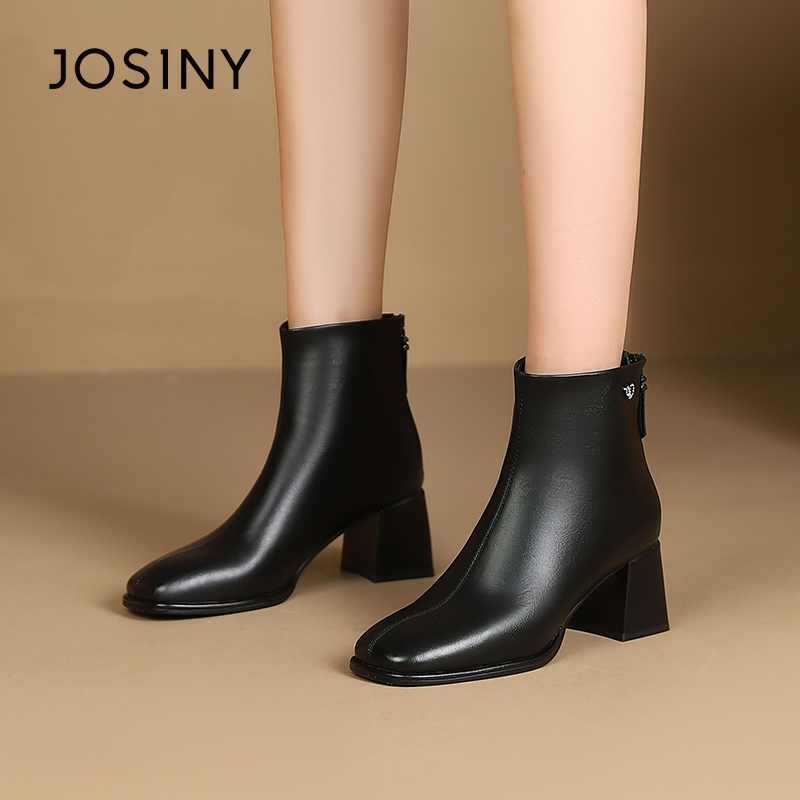 卓诗尼高跟瘦瘦靴法式方头粗跟