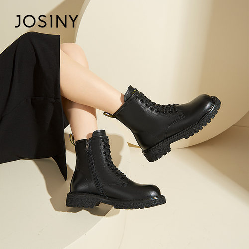 卓诗尼女鞋短筒靴马丁靴女秋冬季英伦风短筒厚底增高百搭机车单靴