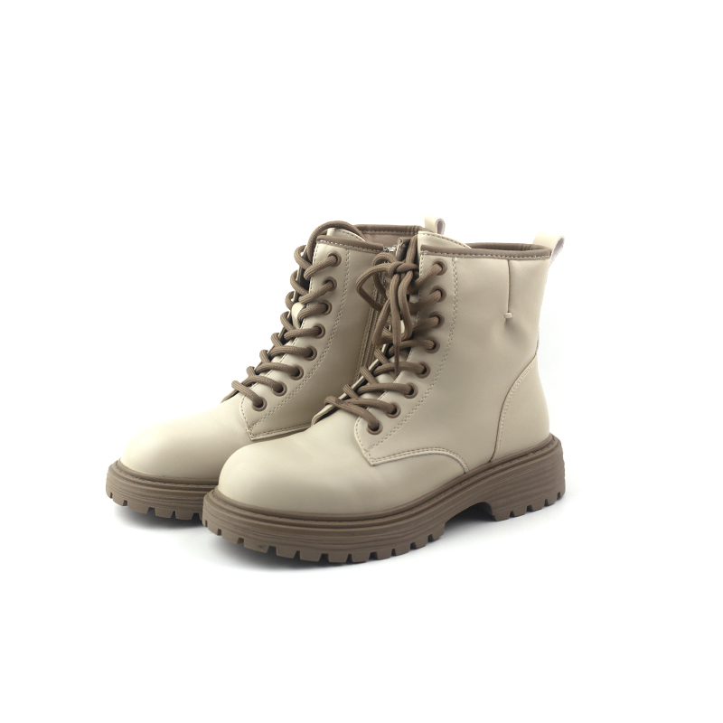 金佰川女鞋英伦风马丁靴方跟橡胶齿轮厚底系带侧拉链舒适甜酷短靴