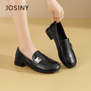 女粗跟深口一脚蹬圆头休闲百搭单鞋 卓诗尼撤柜正品 英伦风乐福鞋