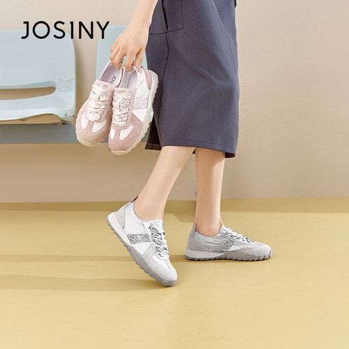 卓诗尼撤柜正品复古拼色德训鞋女平底圆头系带韩版休闲鞋舒适百搭