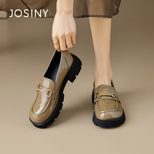 卓诗尼新款女单鞋子圆头厚底深口低帮套脚一脚蹬时装休闲乐福鞋潮