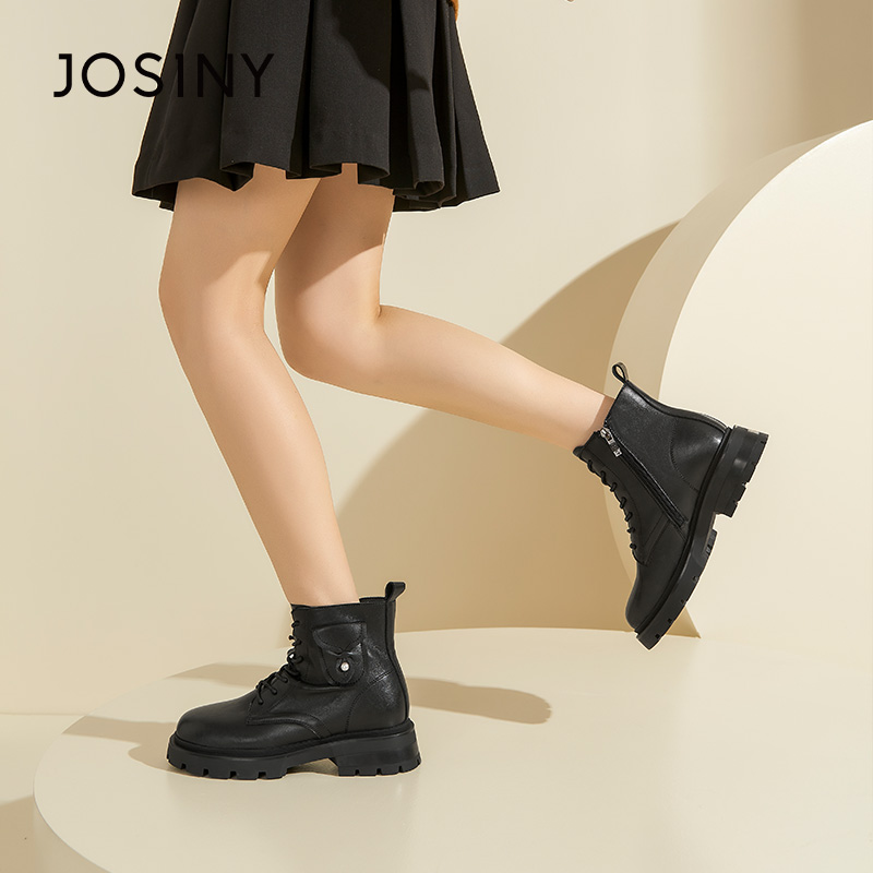 卓诗尼女鞋英伦短靴甜酷马丁靴女舒适齿轮厚底靴质感小口袋装饰潮