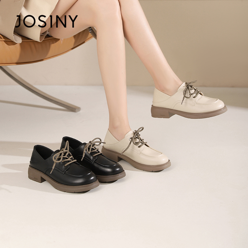 卓诗尼女鞋撤柜新品复古可脚踩两穿休闲乐福鞋圆头学院风撞色百搭