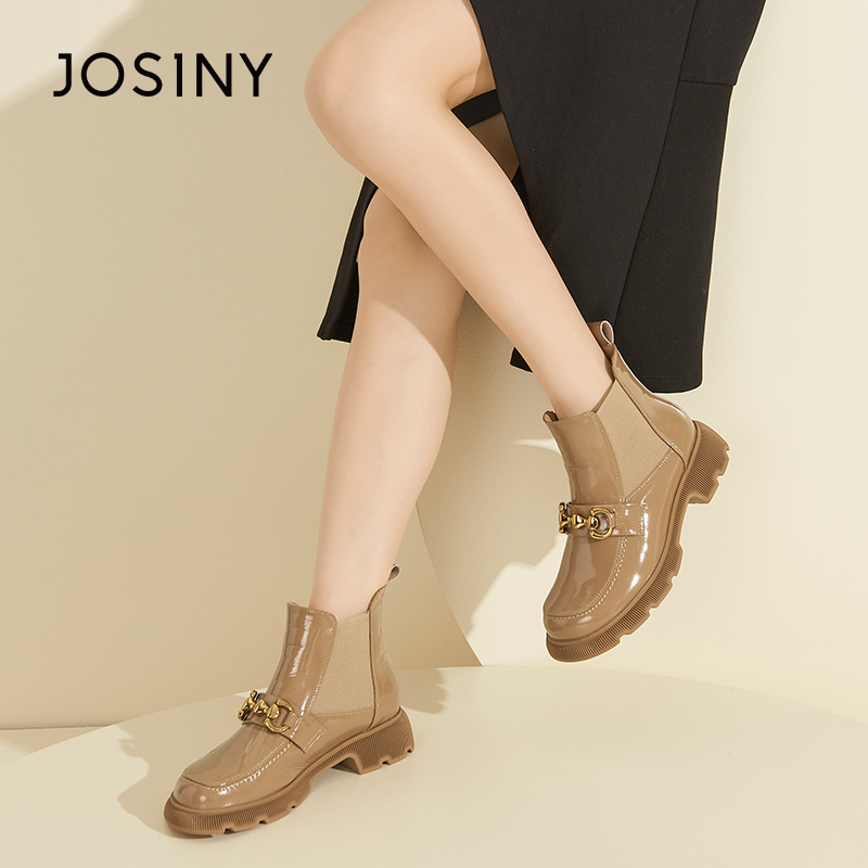 卓诗尼秋冬女士短筒靴撤柜正品圆头低跟时装切尔西百搭通勤日常潮