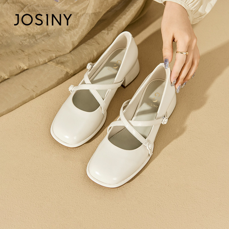 卓诗尼春秋季新款女士单鞋子圆头粗高跟套脚一脚蹬时装休闲韩版潮