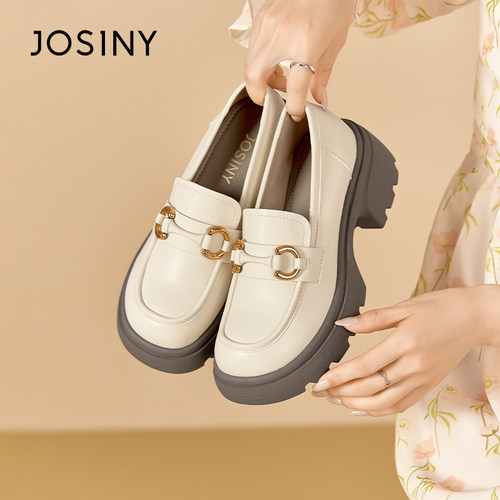 卓春秋季新款女士单鞋子圆头厚底深口低帮一脚蹬乐福鞋百搭