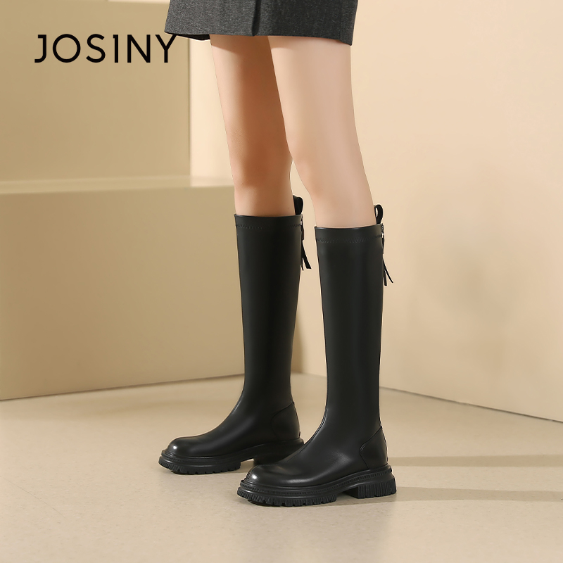 卓诗尼冬季撤柜正品长筒靴潮酷素面骑士靴舒软厚底靴时尚百搭圆头