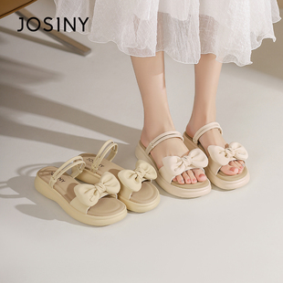 卓诗尼撤柜甜美风蝴蝶结厚底一字拖女夏防滑外穿两穿凉拖鞋