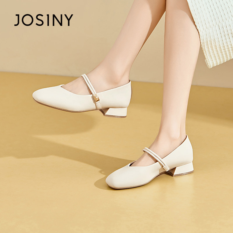 卓诗尼法式粗跟玛丽珍鞋女春秋款休闲通勤浅口单鞋温柔气质