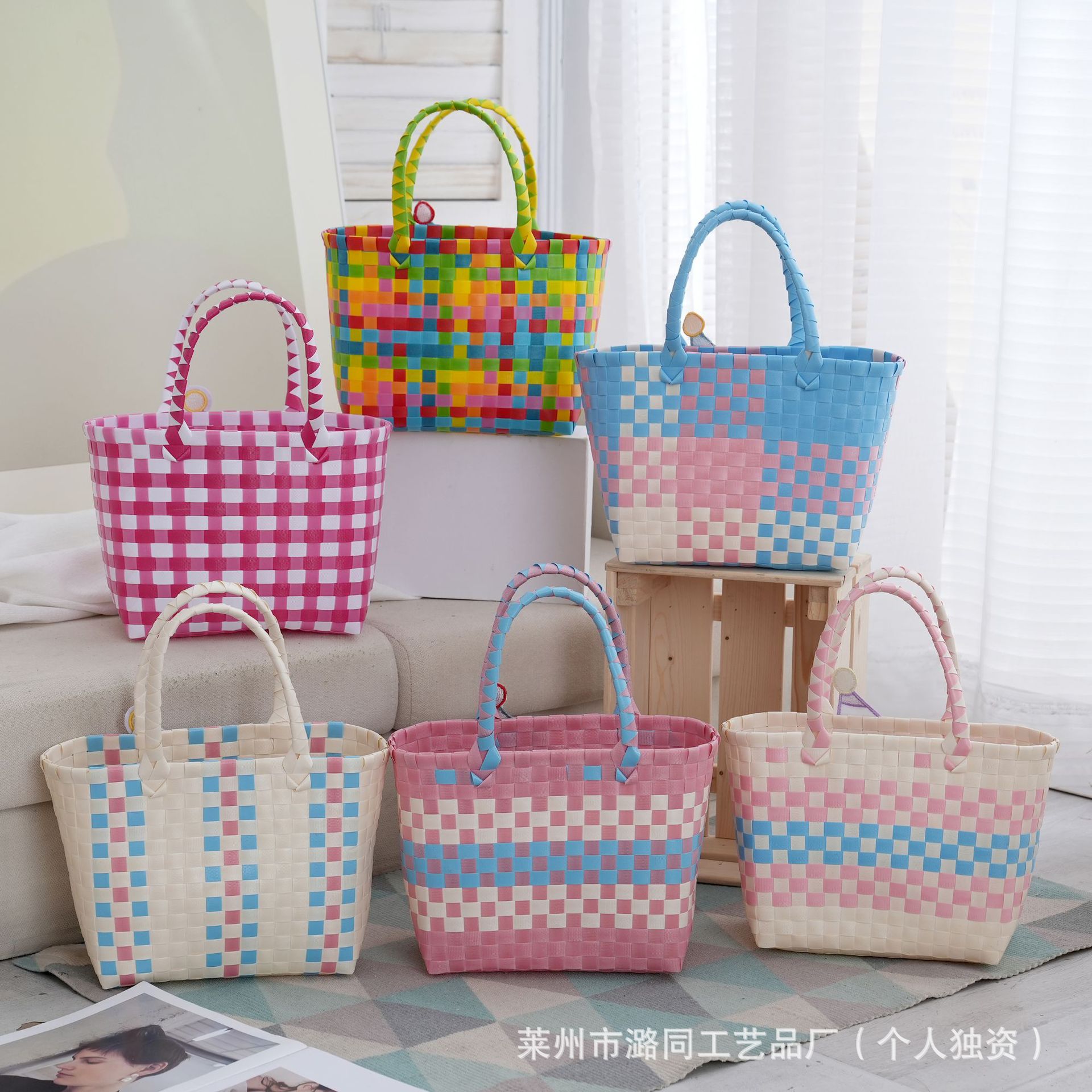 喜庆编织包彩色格子大容量伴手礼