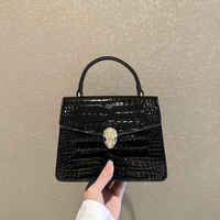 Genuine leather, patent leather, light luxury, shiny crocodile pattern snake head bag, organ bag, red wedding bag, hand-held shoulder, crossbody mom bag thumbnail 2