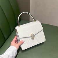 Genuine leather, patent leather, light luxury, shiny crocodile pattern snake head bag, organ bag, red wedding bag, hand-held shoulder, crossbody mom bag thumbnail 4