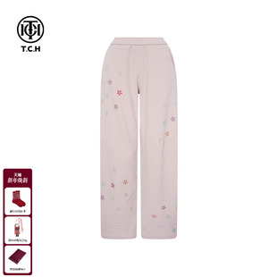 新款 女2025冬季 T75D20E1127 烫钻浅粉色直筒宽松百搭休闲裤 TCH时尚