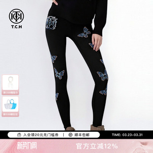 打底裤 百搭设计感修身 女T75C23E1001 舒适瑜伽裤 TCH轻奢烫钻时尚