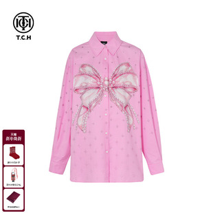 TCH轻奢蝴蝶结烫钻25早秋街头休闲宽松百搭衬衫 上衣女T75C13E9005