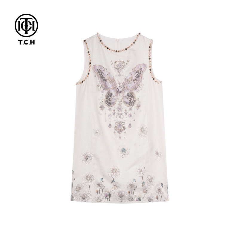 TCH私服蝴蝶烫钻莱赛尔时尚宽松显瘦气质名媛连衣裙女T75B30E5149