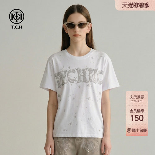 TCH烫钻短袖宽松显瘦T恤女