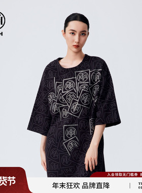 TCH潮牌休闲连衣裙夏落肩街头宽松T恤裙女2025夏季新款T72C306068