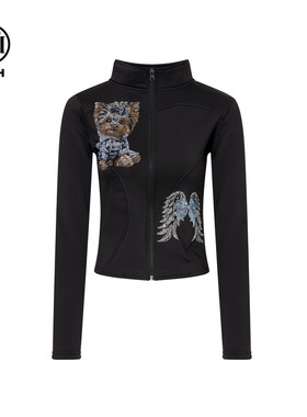 TCH潮流时尚烫钻百搭修身立领加绒外套女2025秋冬新款T75D27E1058