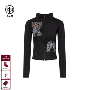 T75D27E1058 立领加绒外套女2025秋冬新款 TCH潮流时尚 烫钻百搭修身