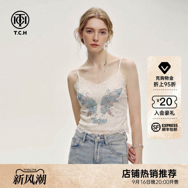 TCH烫钻翅膀蕾丝胸垫吊带背心										