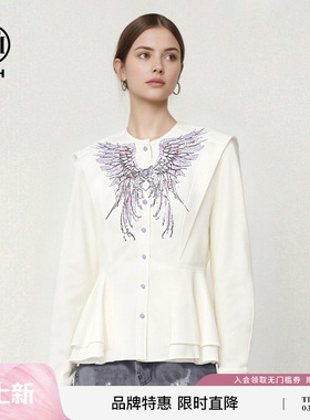 TCH烫钻天使之翼荷叶下摆收腰修身气质显瘦衬衫上衣女T78A13E1018