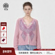 TCH 女T78A43E1077 翅膀烫钻蕾丝边粉色针织开衫 100%绵羊毛 春款