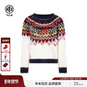 烫钻针织衫 TCH慵懒提花费尔岛复古毛衣女2025冬季 新款 T75D09E1259