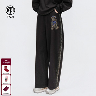 百搭加厚阔腿休闲裤 氛围感烫钻时尚 T75D20E1083 新款 TCH私服25冬季
