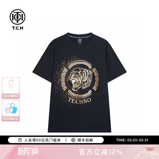 T恤男女同款 TCH轻奢夏季 虎头黑色短袖 烫金款 T72B10E6039 新款