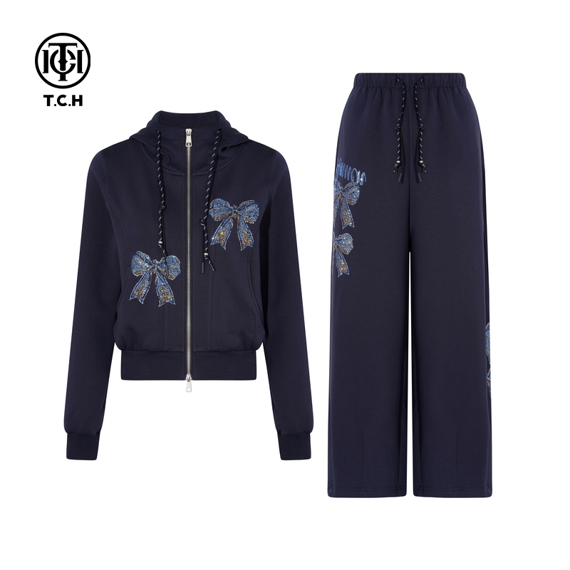 TCH私服烫钻潮流时尚连帽卫衣外套运动休闲裤套装女T75C07E1033
