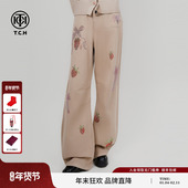 女 休闲裤 张真源同款 TCH草莓烫钻甜辣美拉德风阔腿宽松牛仔裤