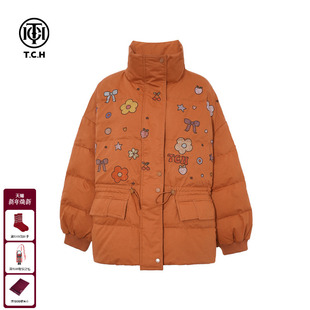 烫钻保暖立领羽绒服外套女潮T75D19E5002 时尚 TCH私服2025冬季 新款