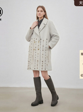 TCH时尚潮牌翅膀烫钻灰色简约廓形翻领大衣风衣外套女T78A28E1001