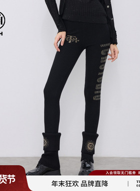 TCH私服烫钻百搭修身显瘦黑色针织打底裤新款T75C23E5001