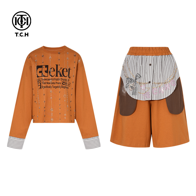 TCH私服烫钻设计感时尚休闲卫衣短裤套装女25季新款T75C07E5021