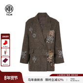 新款 TCH私服烫钻复古时髦绵羊毛潮流西装 外套女25秋季 T75C27E5009