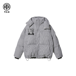 T.C.H 烫钻字母黑白格加厚羽绒服T69D198037 新款 轻奢潮牌2023冬季