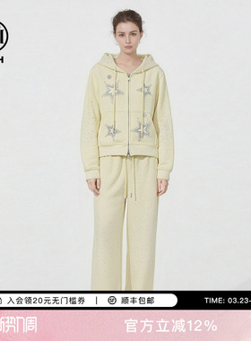 TCH减龄烫钻满天星短款连帽外套阔腿弯刀休闲裤套装女T78A07E1090