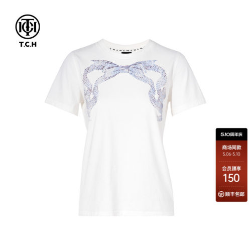 TCH烫钻日常通勤百搭时尚休闲圆领百搭短袖T恤女T75C10E9009