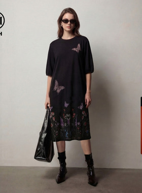 TCH炫彩蝴蝶烫钻时尚休闲宽松连衣裙女2026春季新款T75C30E1056