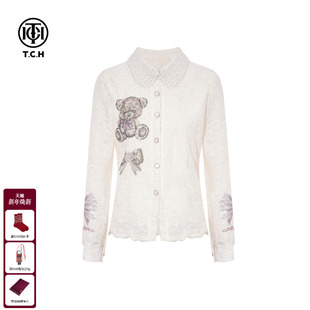 TCH奢白珍珠领小香风气质蕾丝轻镂打底衬衫 上衣女秋冬T75D13E5001
