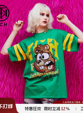 TCH 轻奢潮牌大C短袖T恤烫钻小松鼠字母春夏新款T69B106065