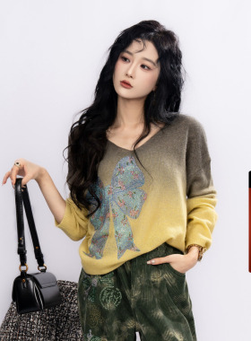 TCH私服烫钻25秋季新款时尚休闲渐变韩系针织衫上衣女T75C09E5139