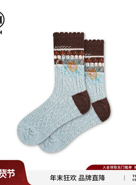 TCH2025秋冬新款烫钻复古花边中筒袜女保暖堆堆袜子T75D55E1028