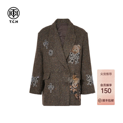 TCH私服烫钻复古时髦绵羊毛潮流西装外套女26早秋新款T75C27E5009