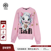 卡通烫钻粉色圆领长袖 TCH轻奢时尚 潮牌25秋冬新款 卫衣T75C11E9012